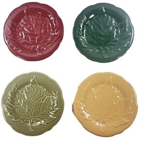 Longaberger Pottery Leaf‎ Plate Set Maple Leaf Design Sage Paprika Butternut Ivy